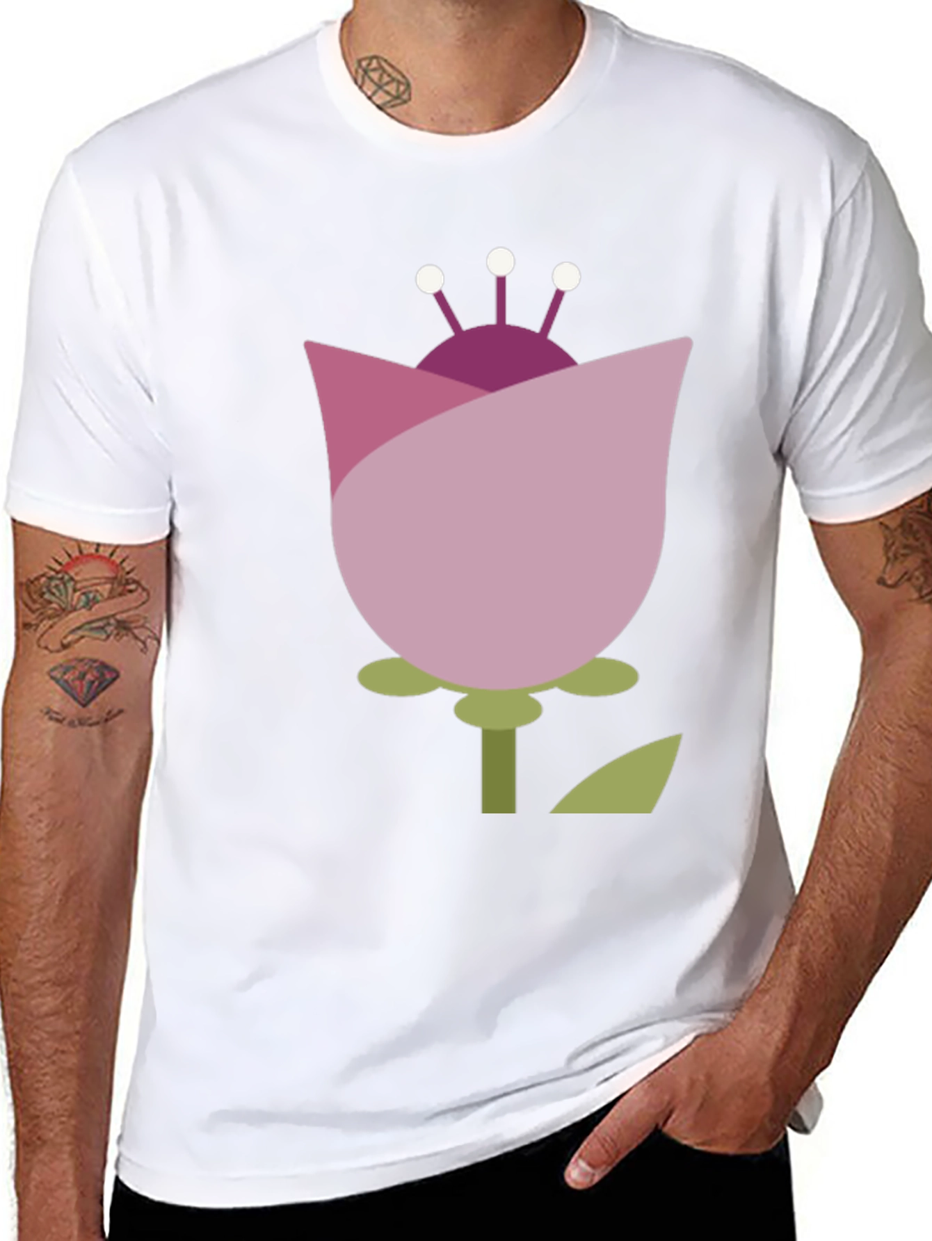 Abstract Flower Graphic Tee - Casual Black T-Shirt
