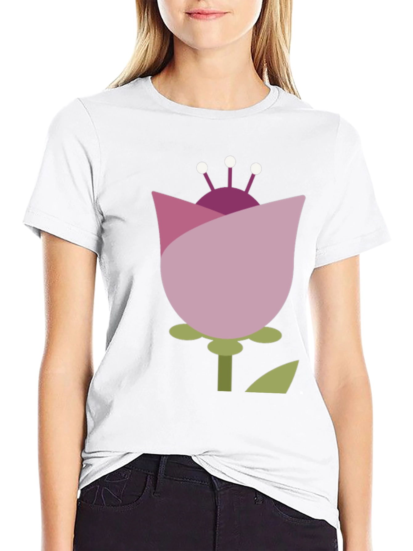 Abstract Flower Graphic Tee - Casual Black T-Shirt