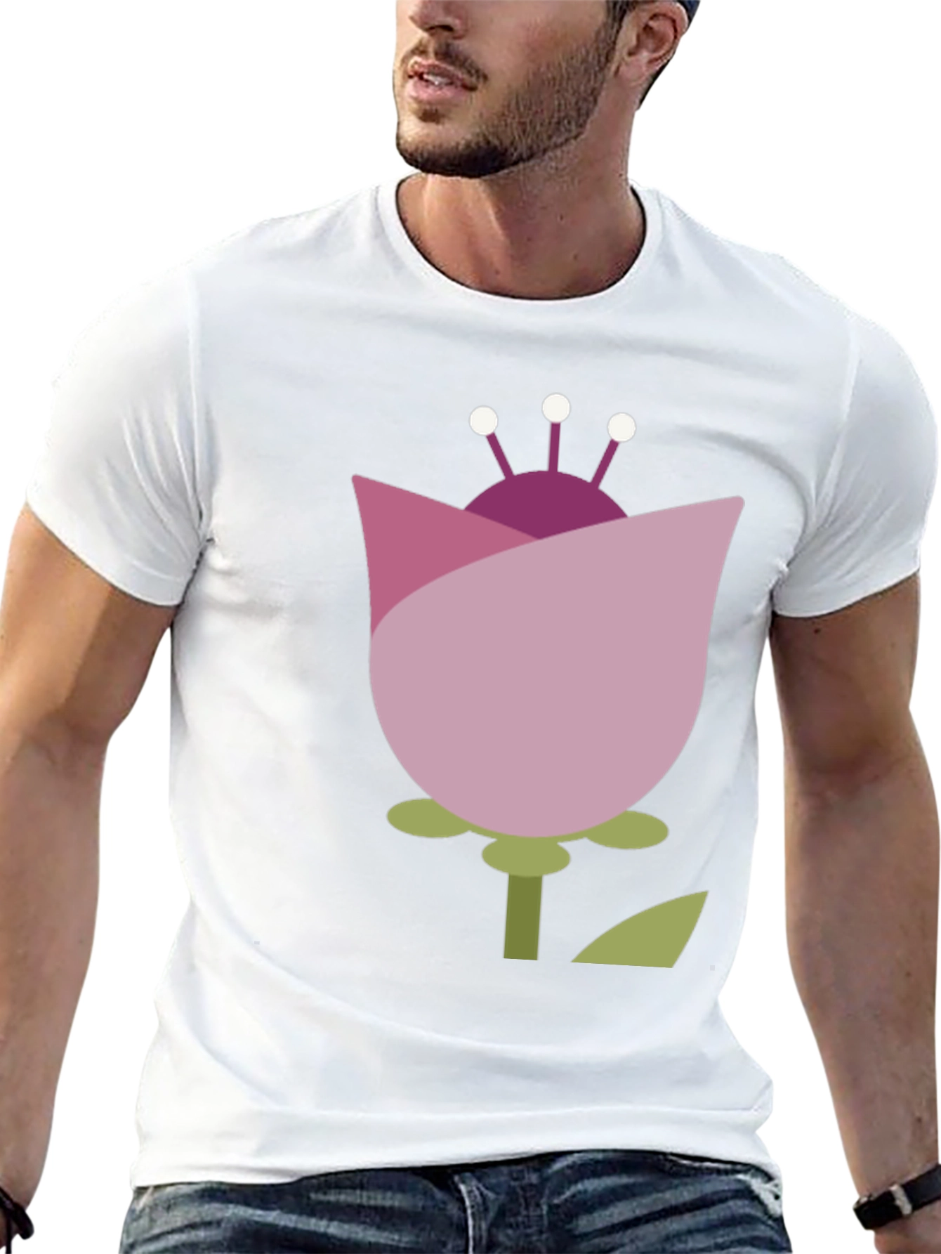 Abstract Flower Graphic Tee - Casual Black T-Shirt