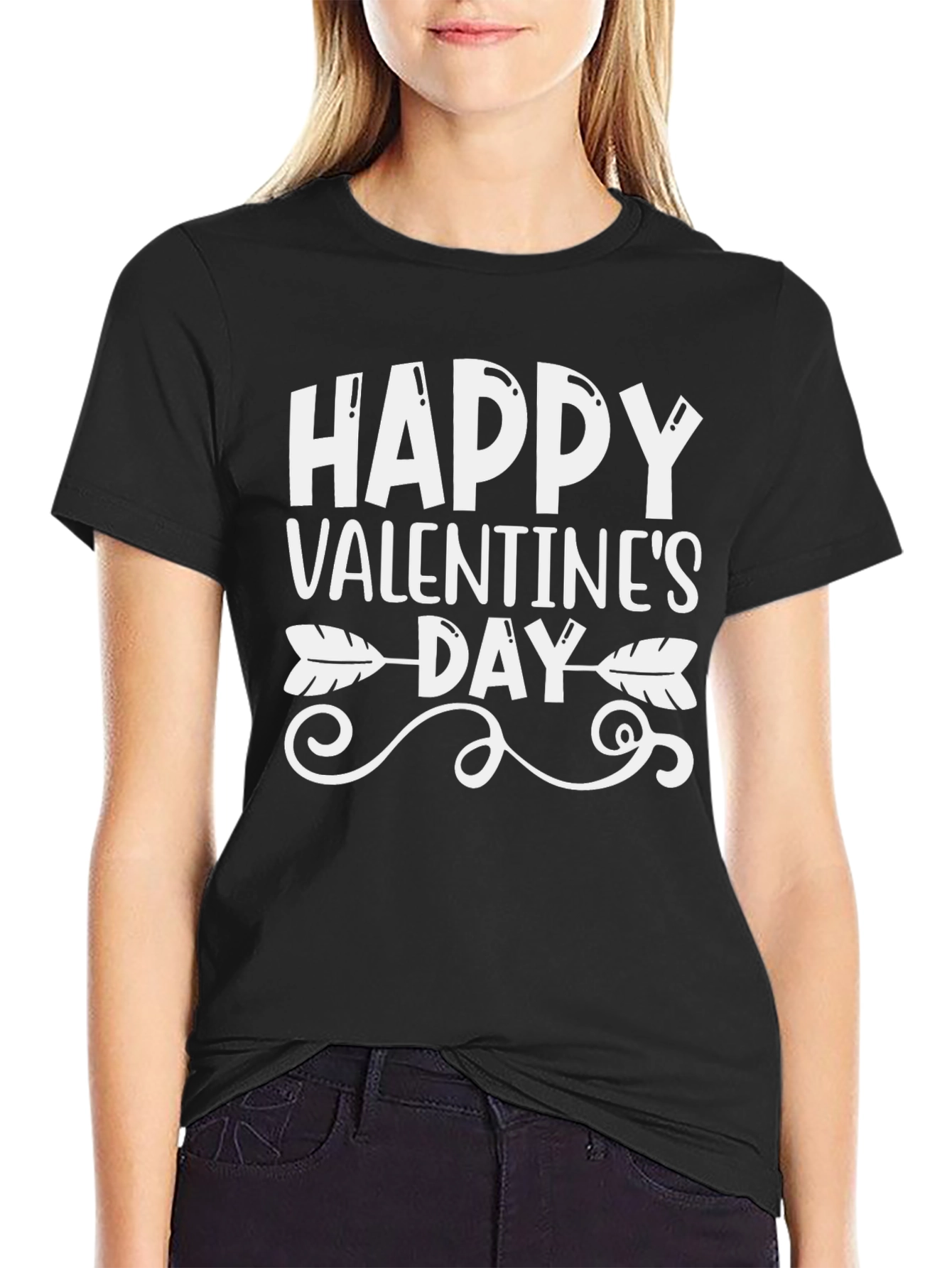 Happy Valentines Day Arrow T-Shirt - Black