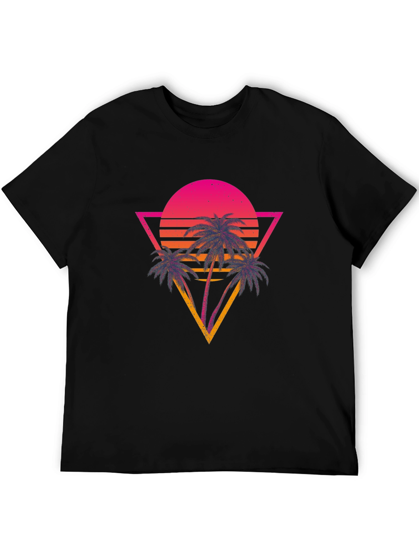 Retro Sunset Palm Tree Graphic Tee - Black