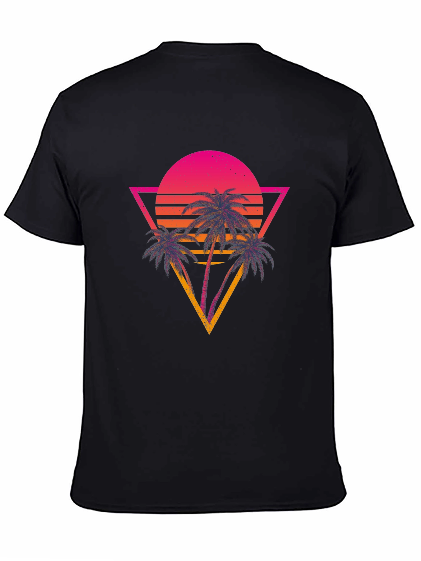Retro Sunset Palm Tree Graphic Tee - Black