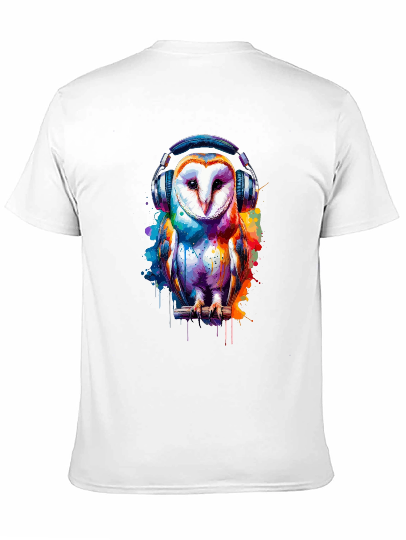 Owl with Headphones Graphic T-Shirt - Black