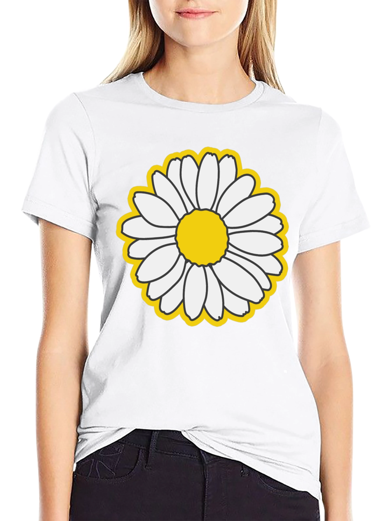 Daisy Graphic T-Shirt - Black Cotton Blend