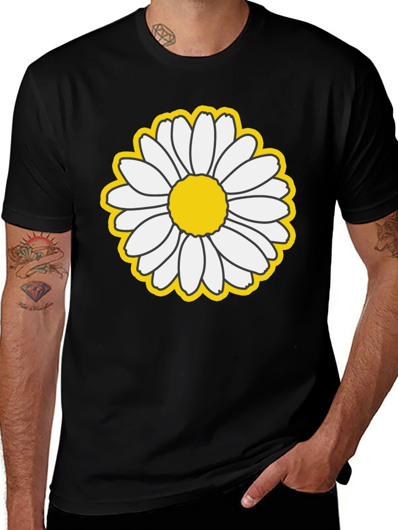 Daisy Graphic T-Shirt - Black Cotton Blend