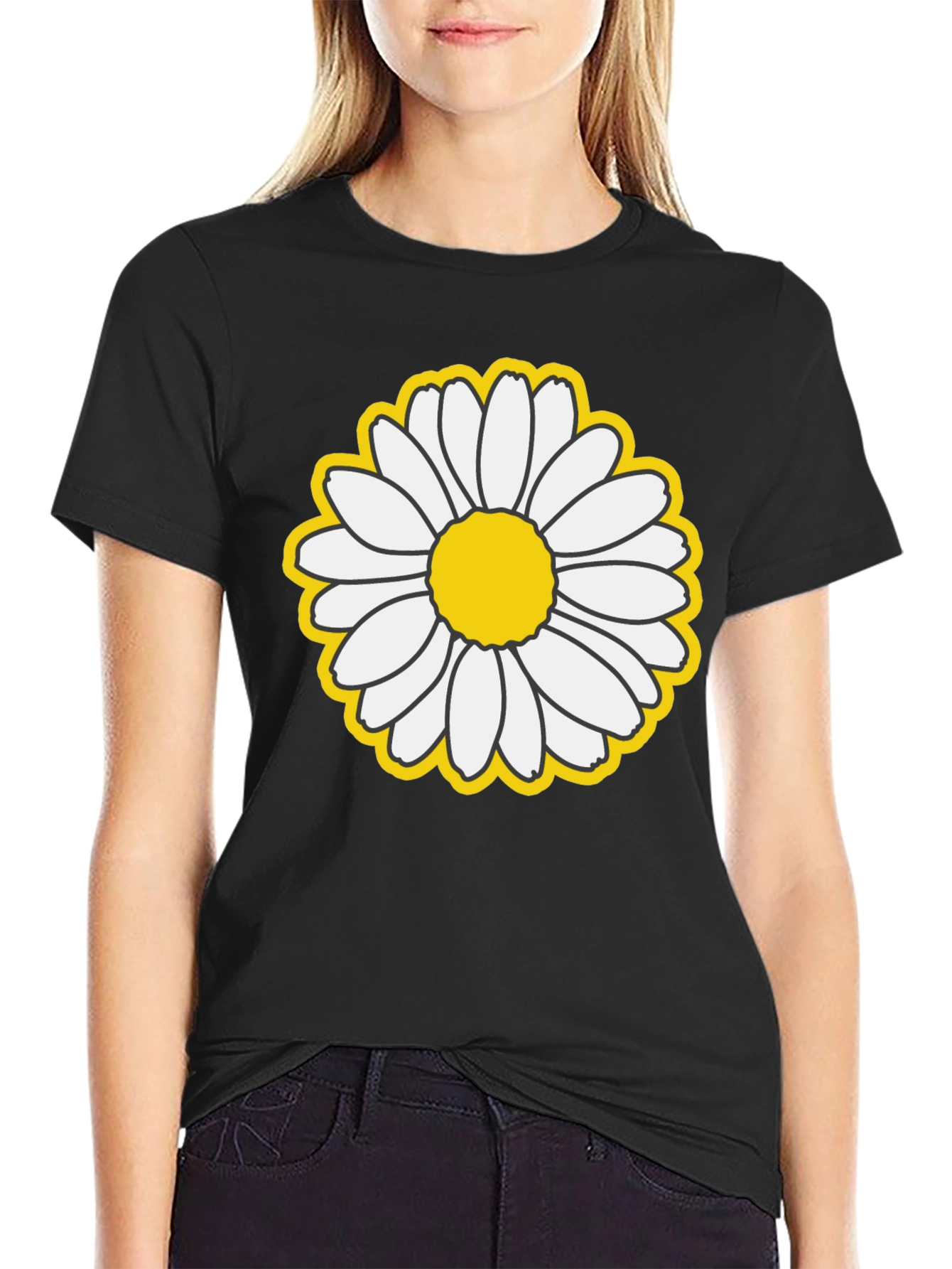 Daisy Graphic T-Shirt - Black Cotton Blend