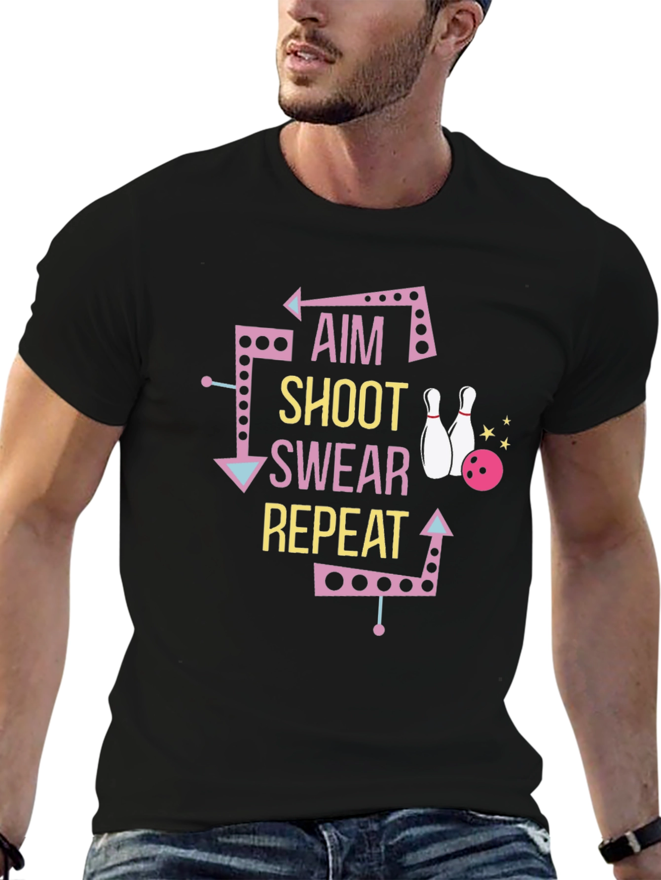 Bowling T-Shirt: Aim Shoot Swear Repeat
