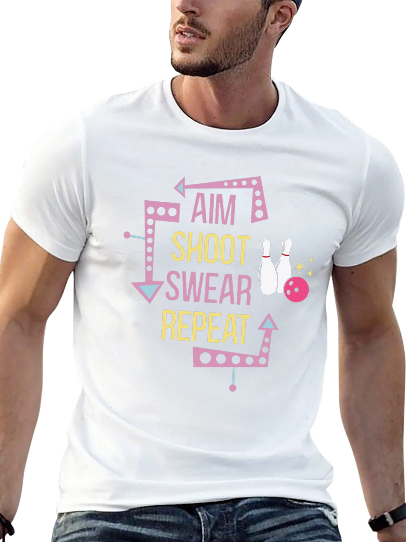 Bowling T-Shirt: Aim Shoot Swear Repeat