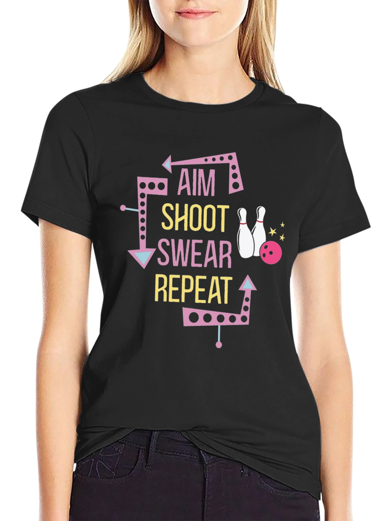 Bowling T-Shirt: Aim Shoot Swear Repeat