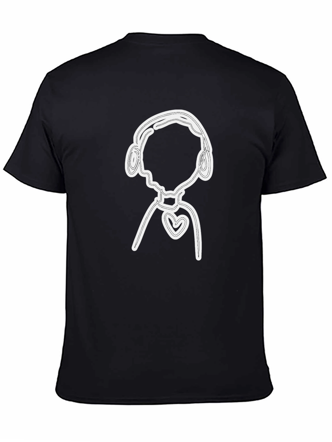 Black T-Shirt with Abstract Heart & Headphones Graphic