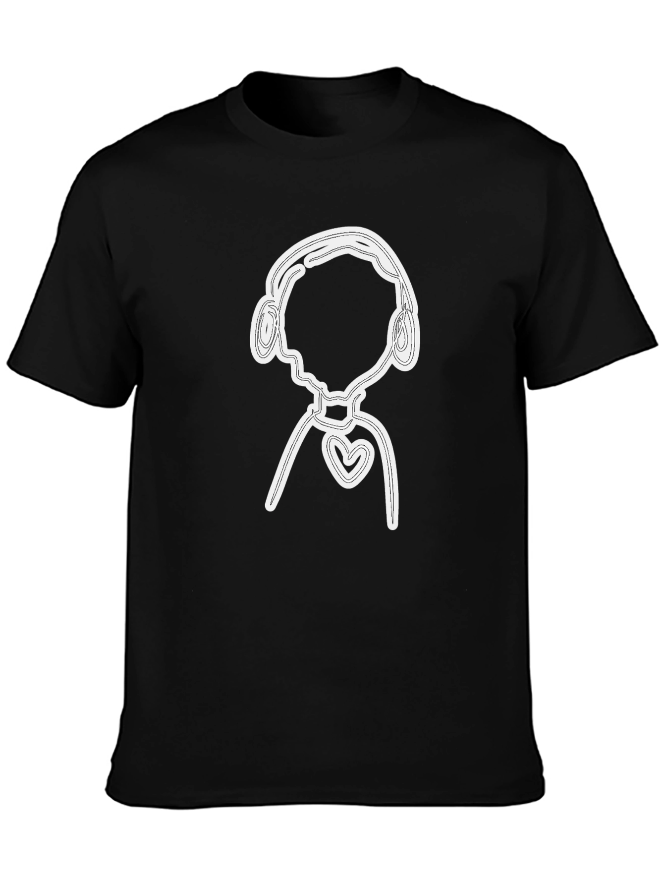 Black T-Shirt with Abstract Heart & Headphones Graphic