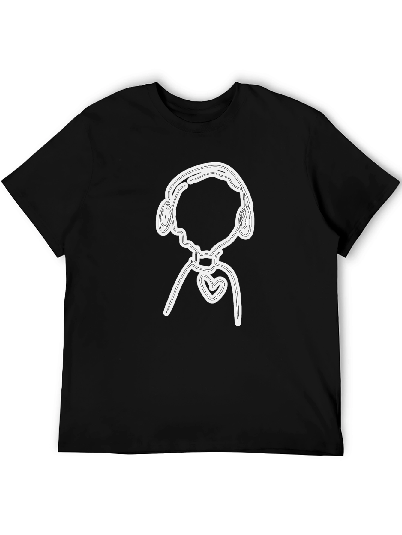 Black T-Shirt with Abstract Heart & Headphones Graphic