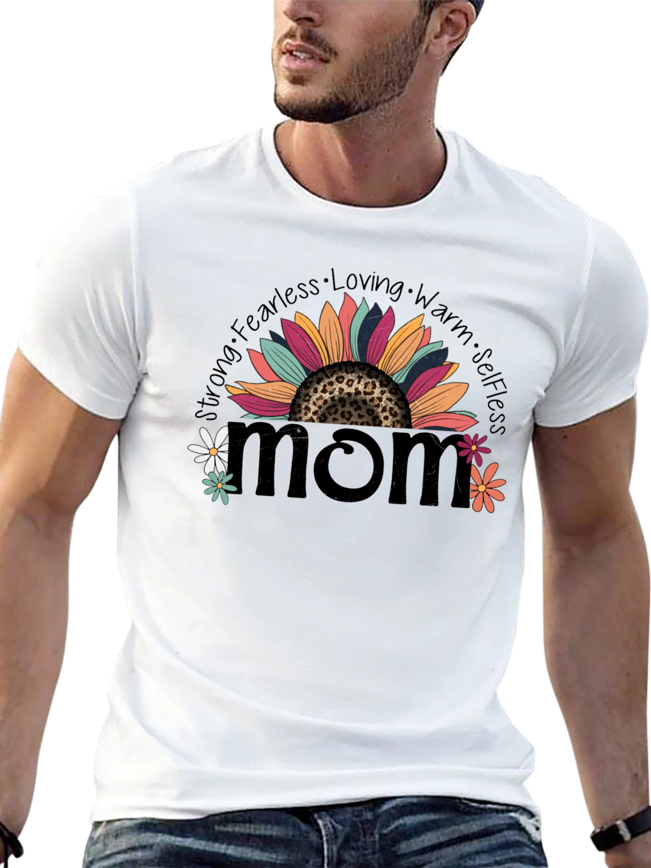 Mom Sunflower Graphic Tee - Strong Fearless & Loving