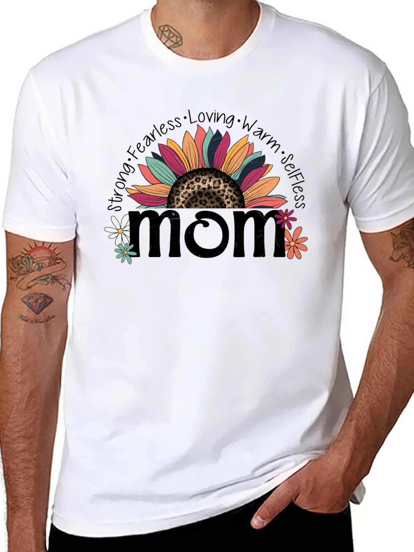 Mom Sunflower Graphic Tee - Strong Fearless & Loving