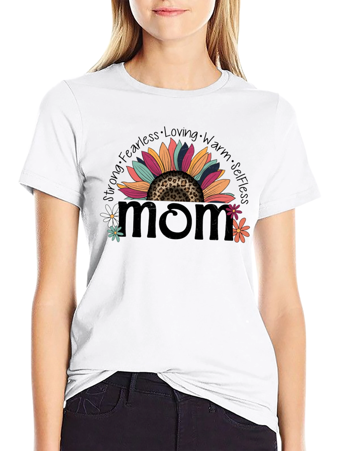 Mom Sunflower Graphic Tee - Strong Fearless & Loving