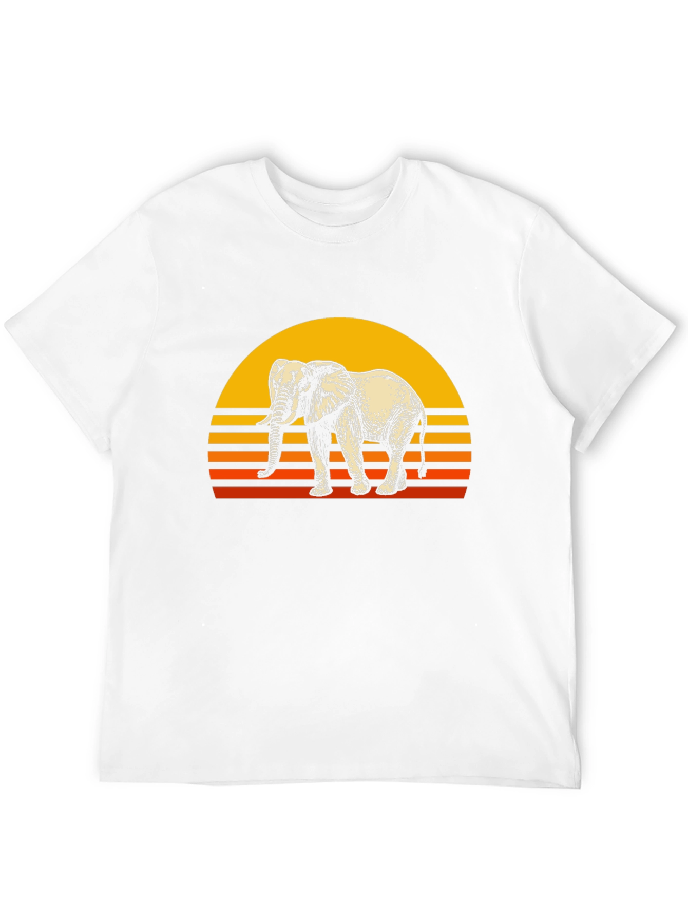 Retro Elephant Sunset Graphic Tee - Black Cotton