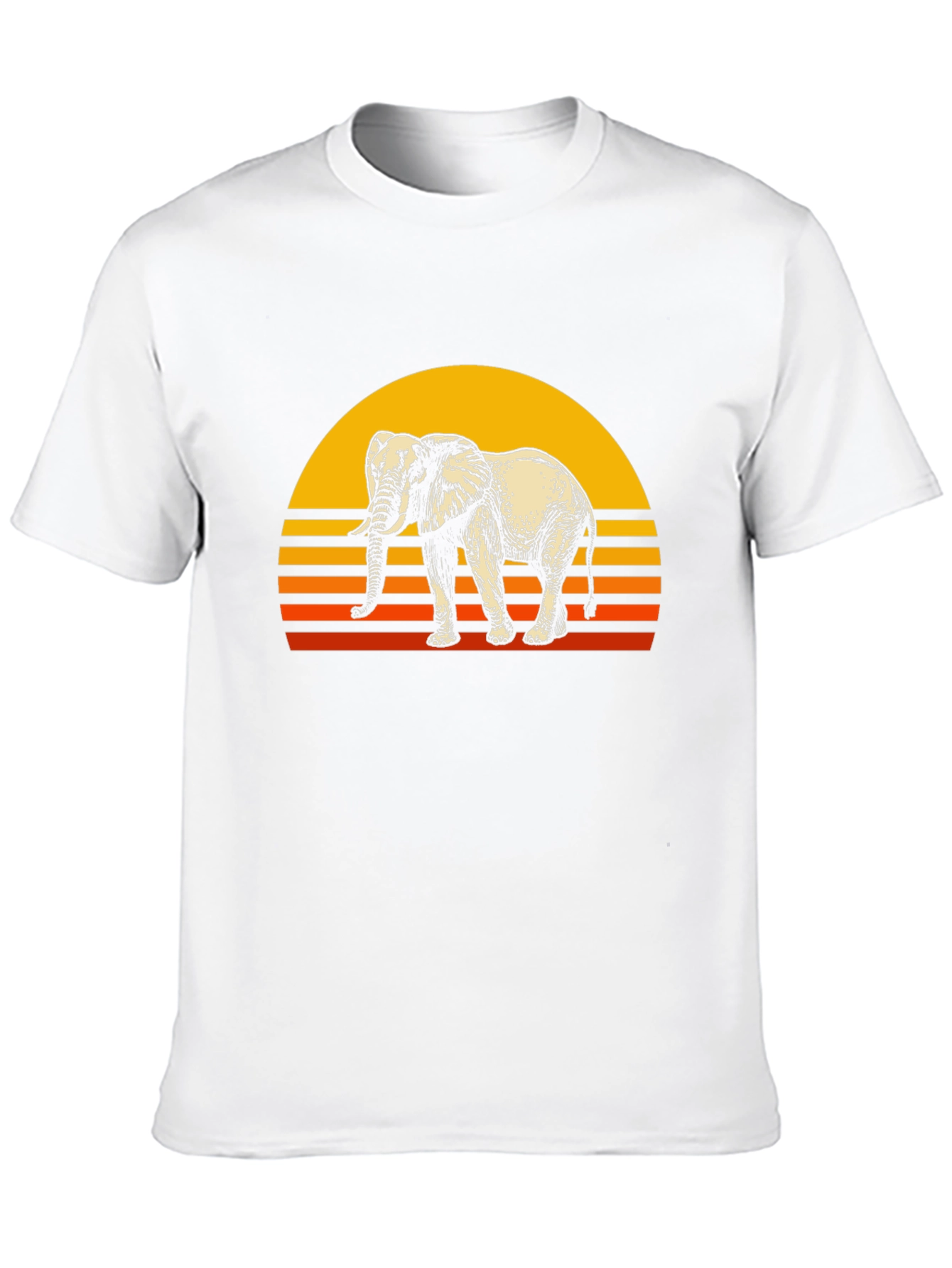 Retro Elephant Sunset Graphic Tee - Black Cotton
