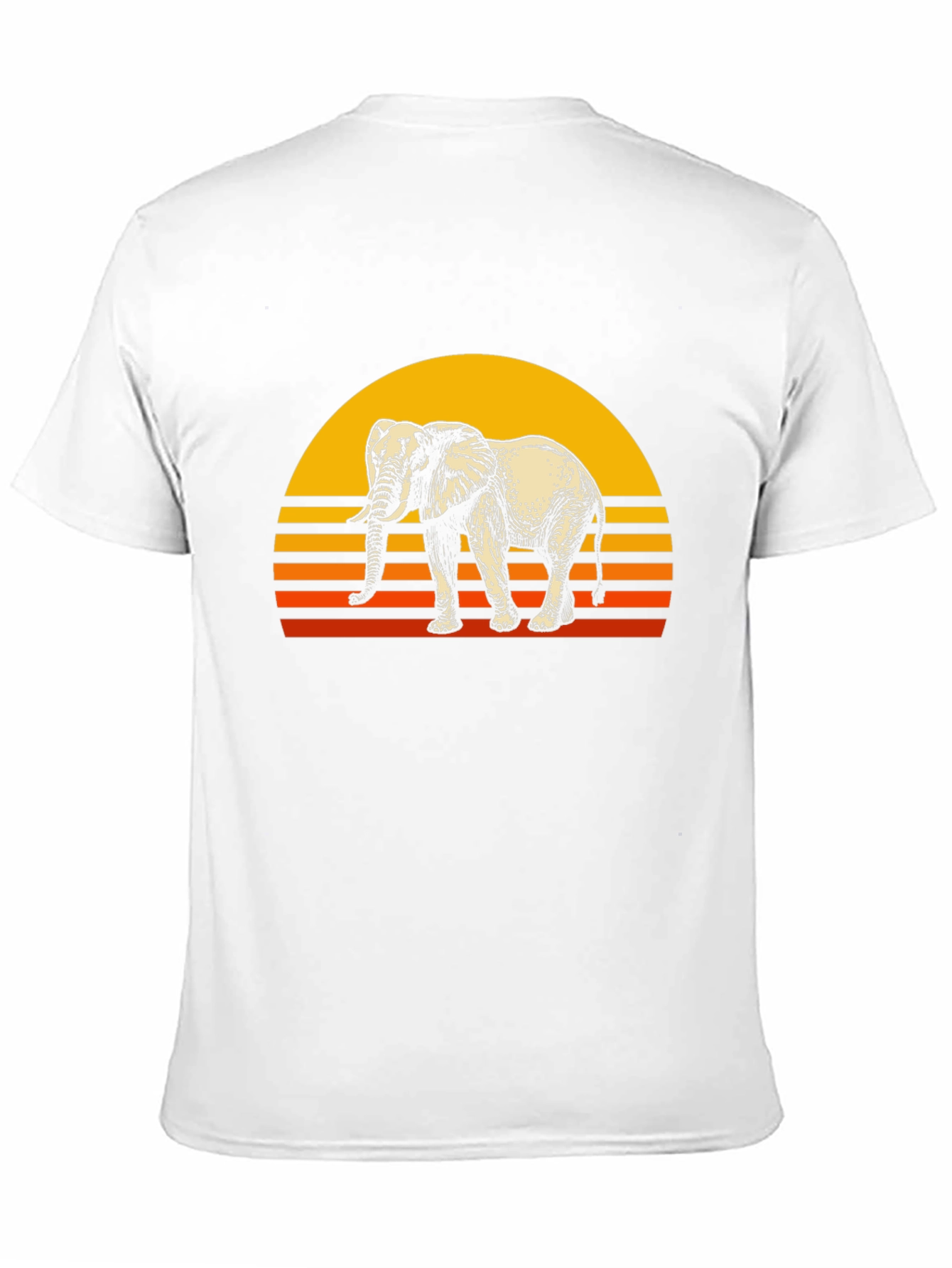 Retro Elephant Sunset Graphic Tee - Black Cotton