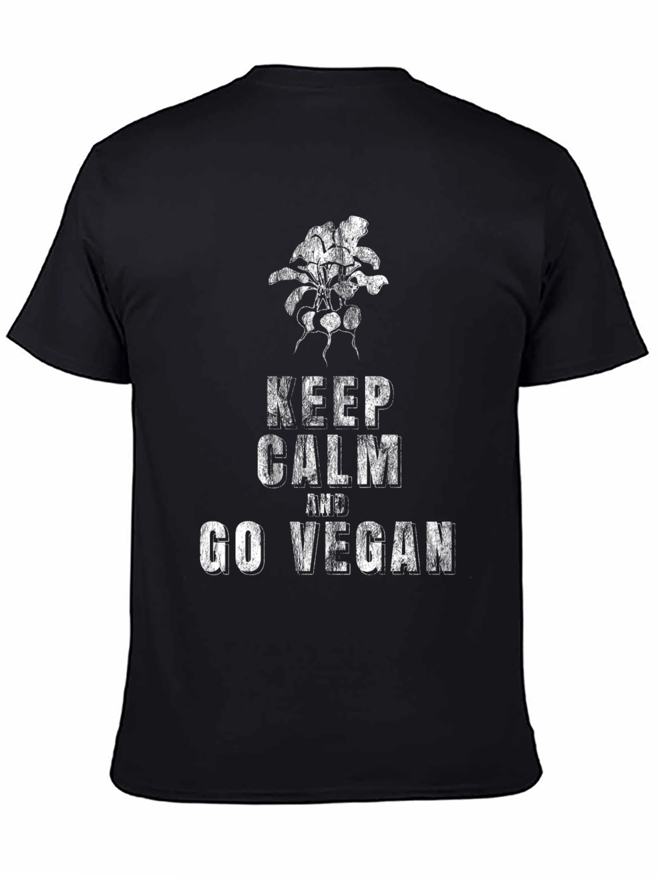 Keep Calm and Go Vegan Black Graphic T-Shirt