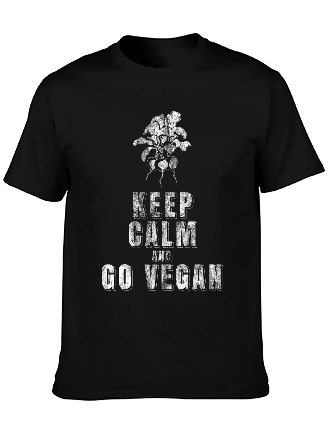 Keep Calm and Go Vegan Black Graphic T-Shirt
