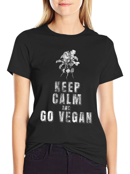 Keep Calm and Go Vegan Black Graphic T-Shirt