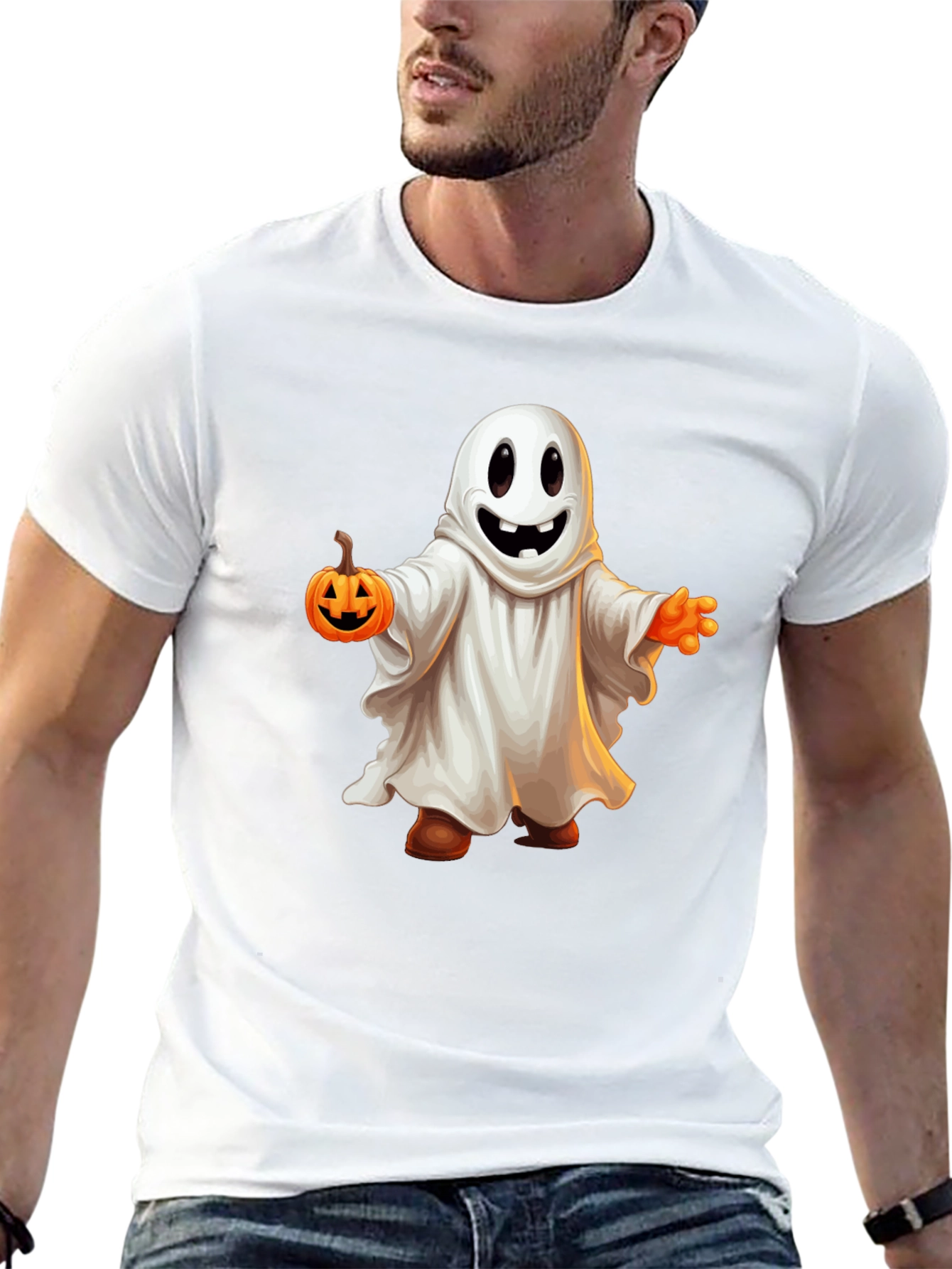 Spooky Season Ghost Holding Pumpkin T-Shirt