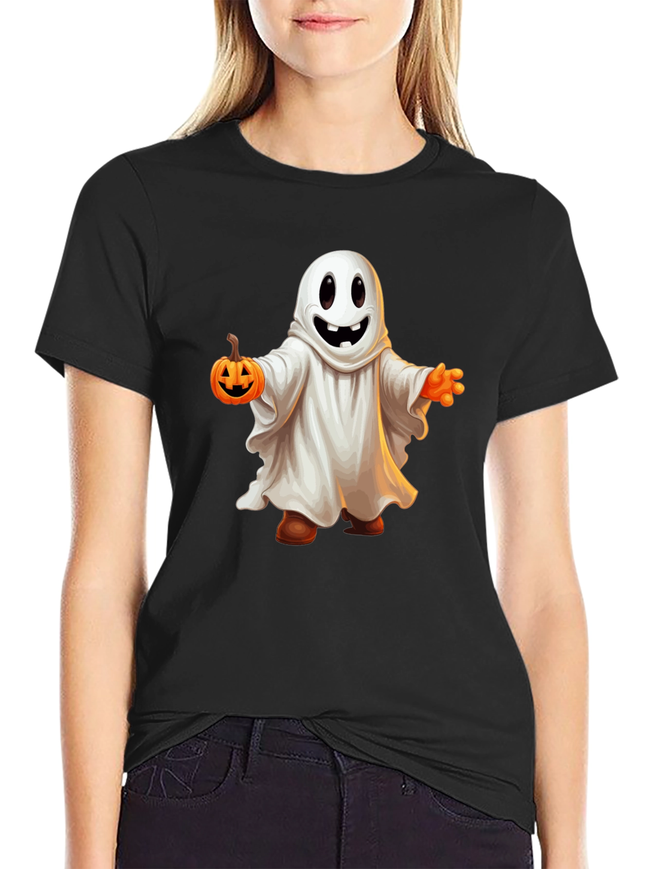 Spooky Season Ghost Holding Pumpkin T-Shirt