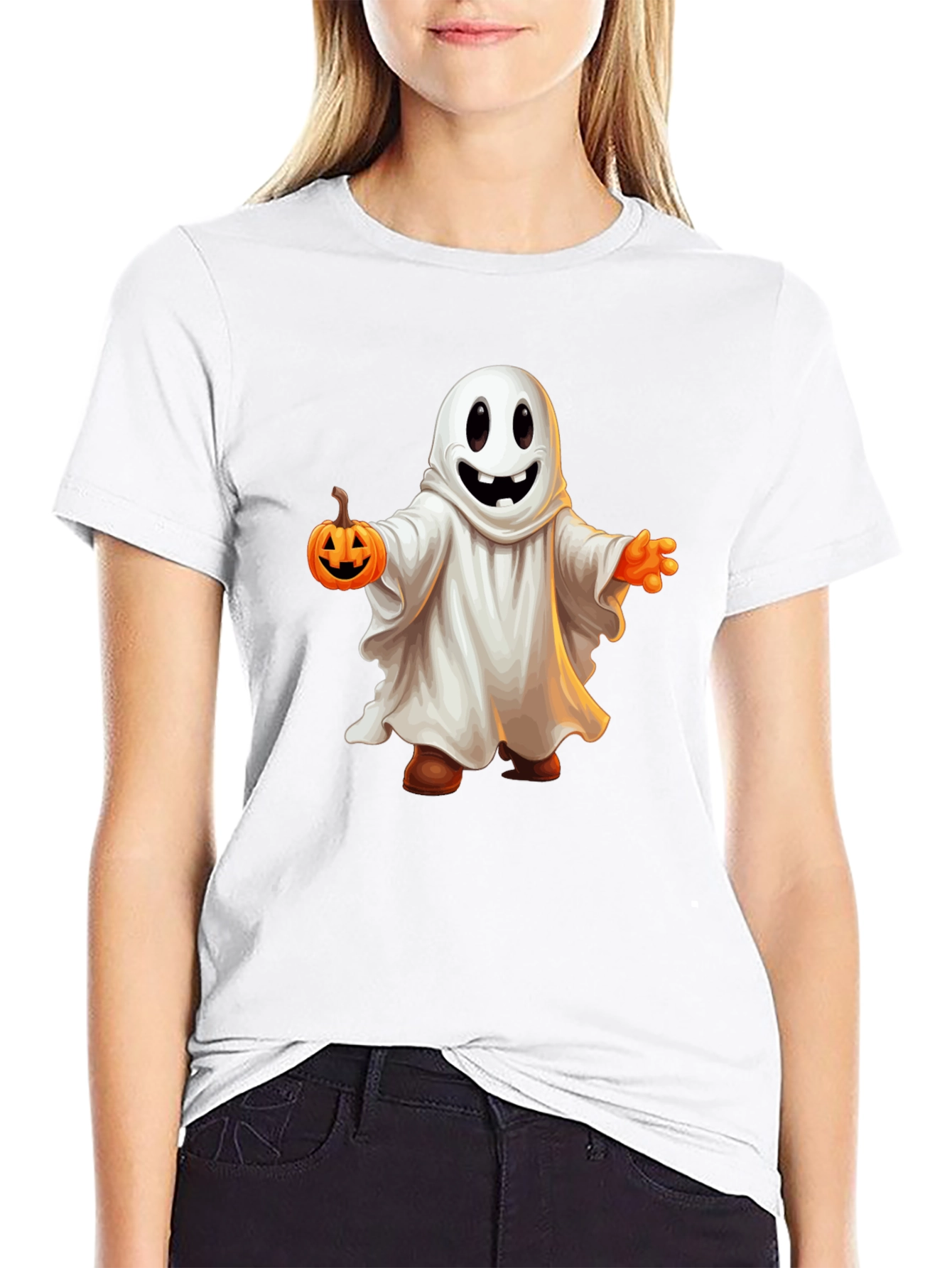 Spooky Season Ghost Holding Pumpkin T-Shirt