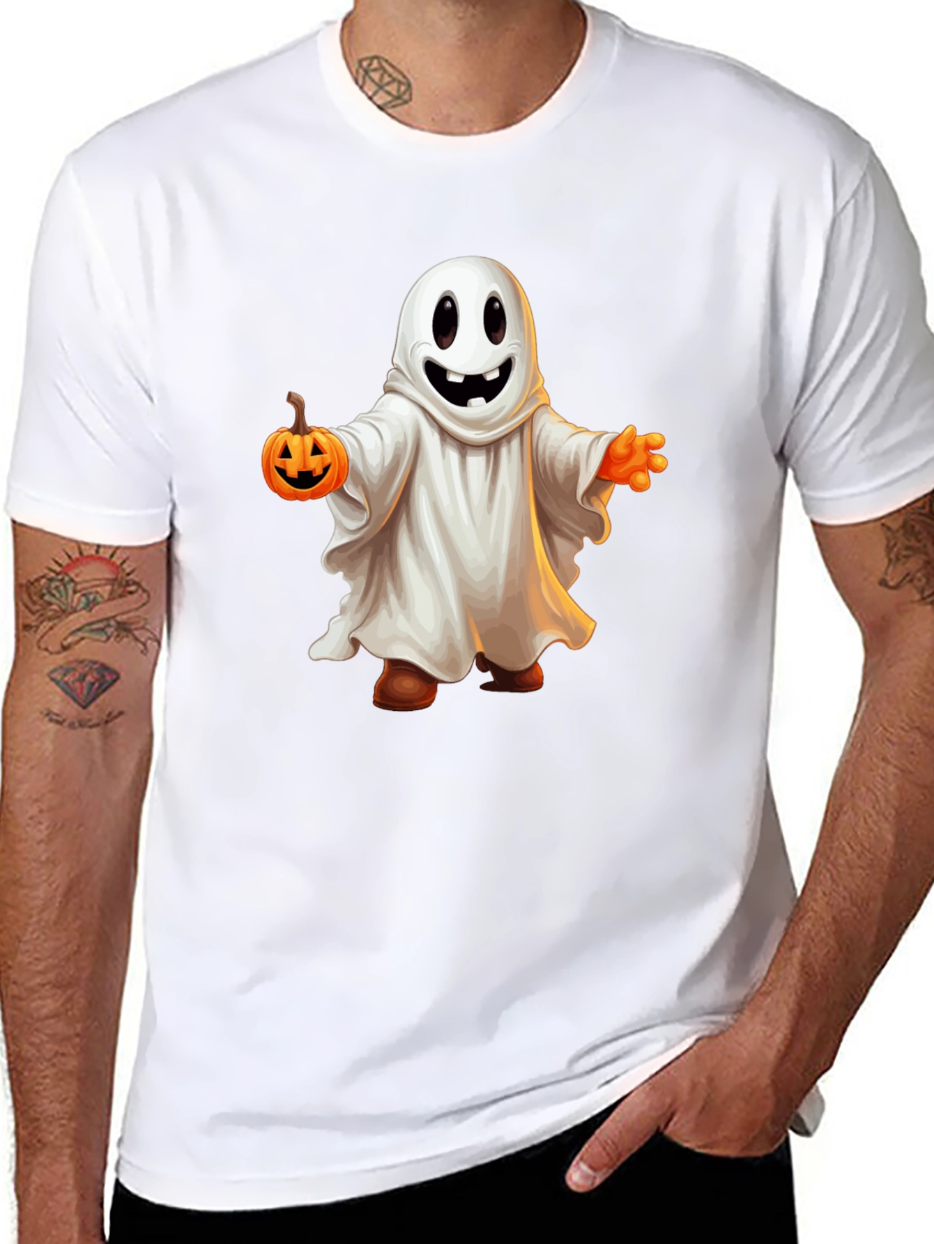 Spooky Season Ghost Holding Pumpkin T-Shirt