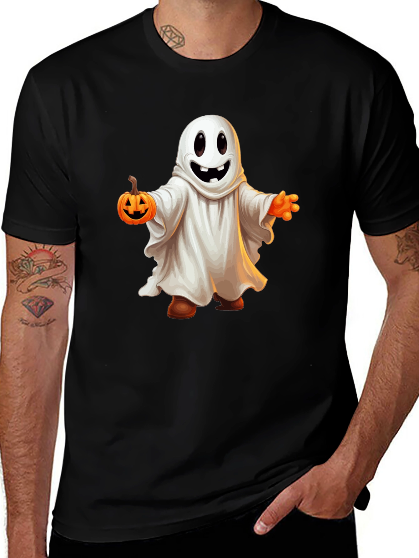 Spooky Season Ghost Holding Pumpkin T-Shirt