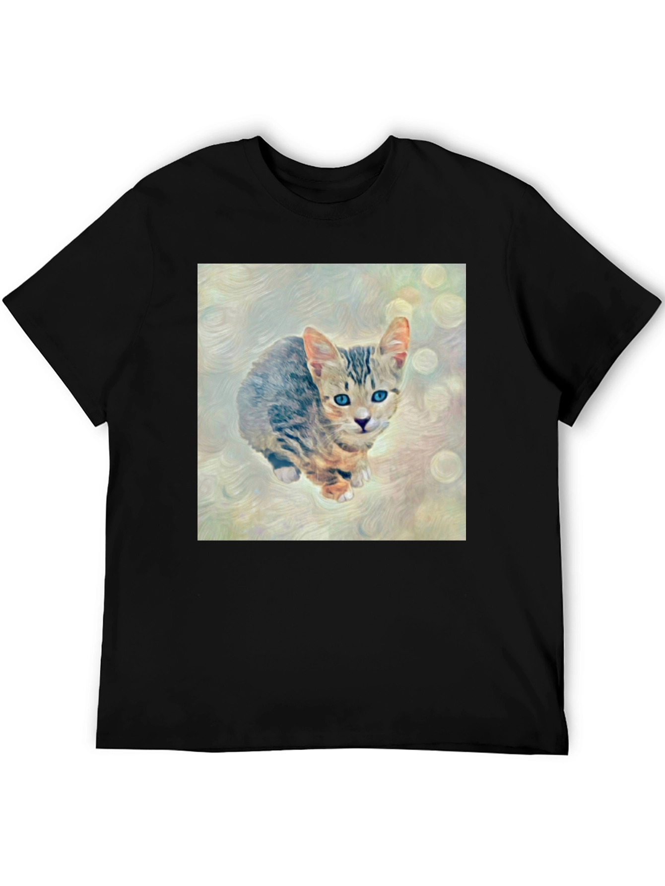 Cute Kitten Art Graphic Black T-Shirt