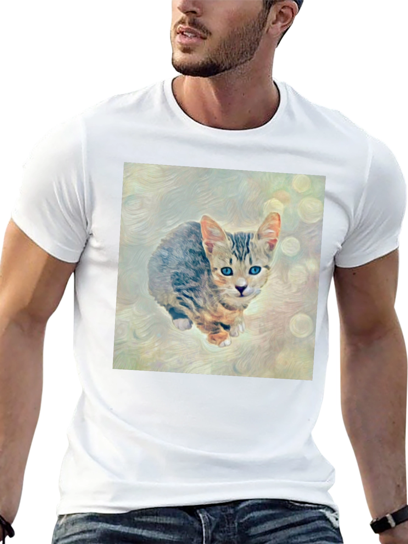 Cute Kitten Art Graphic Black T-Shirt
