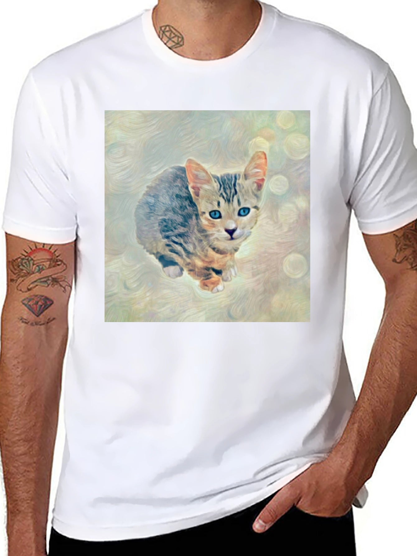 Cute Kitten Art Graphic Black T-Shirt