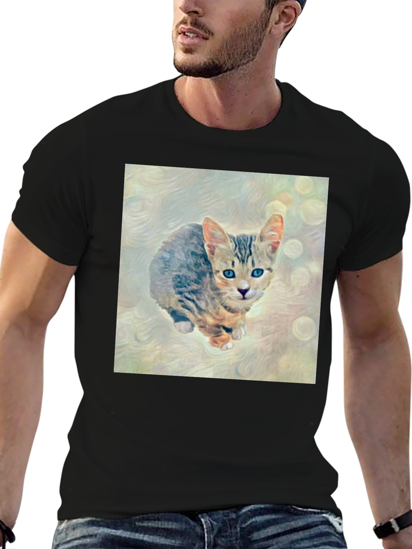 Cute Kitten Art Graphic Black T-Shirt