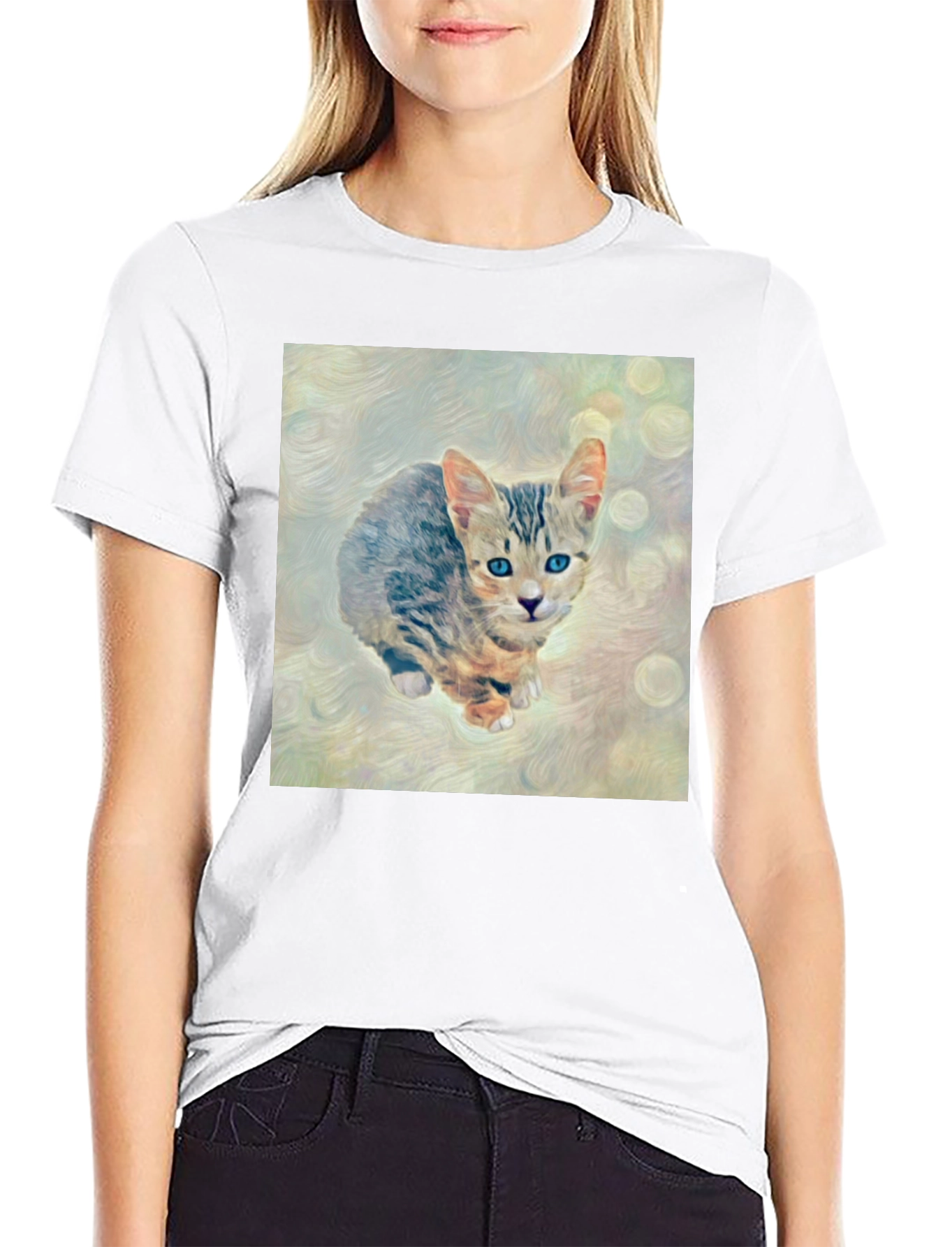 Cute Kitten Art Graphic Black T-Shirt