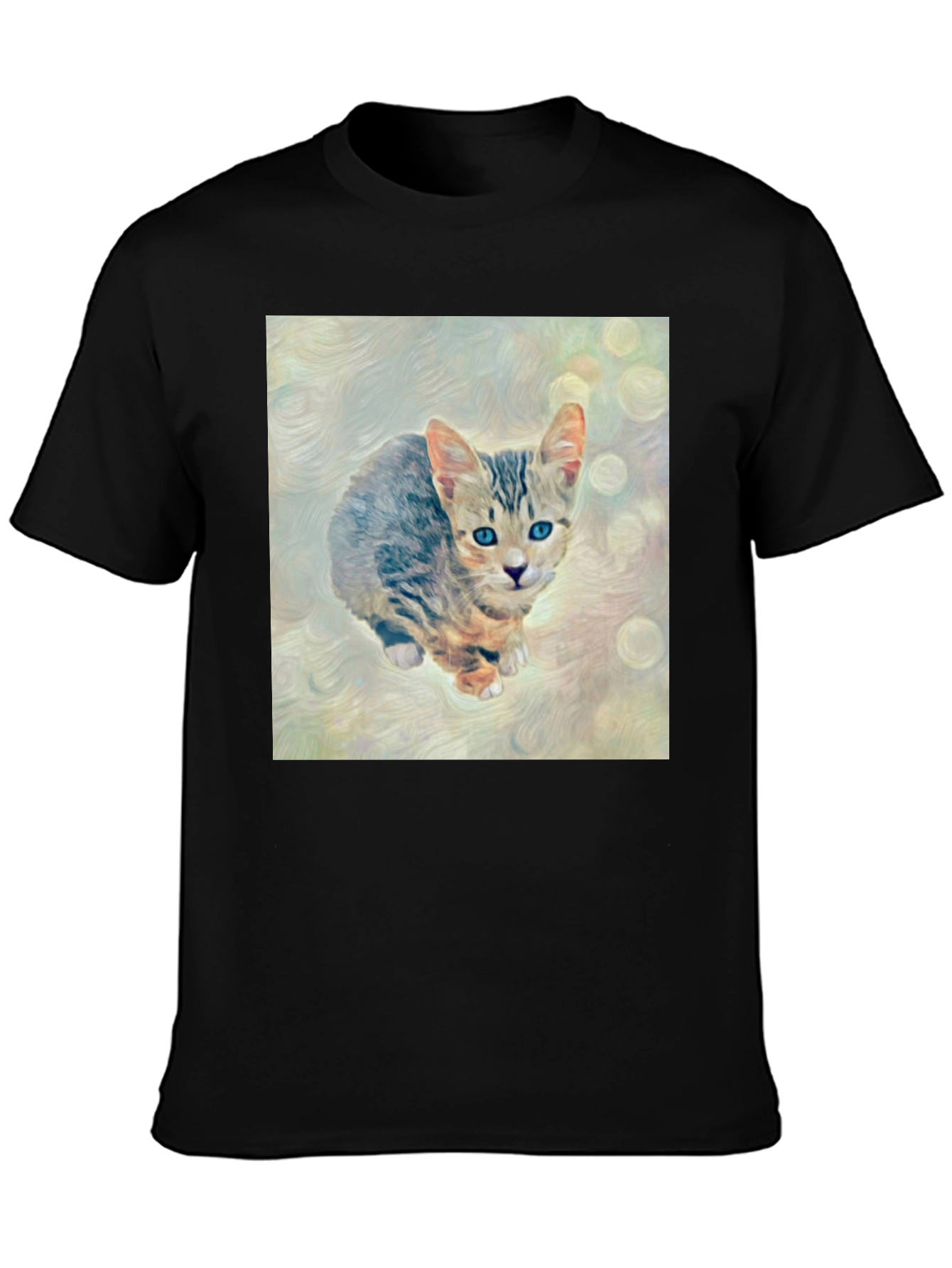 Cute Kitten Art Graphic Black T-Shirt