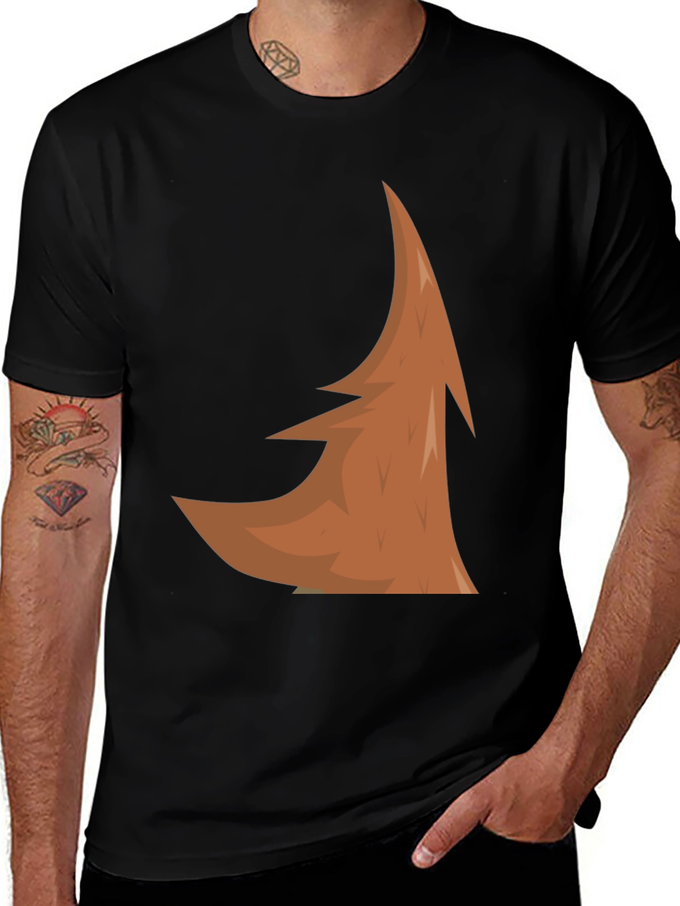 Abstract Brown Tree Design Black T-Shirt