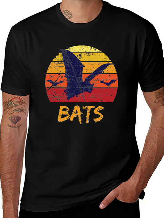 Retro Bats Graphic Tee - Vintage Sunset T-Shirt