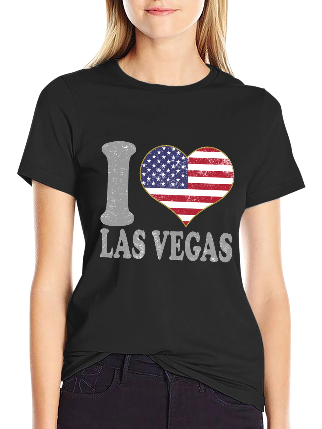 I Love Las Vegas USA Flag Heart Graphic Tee