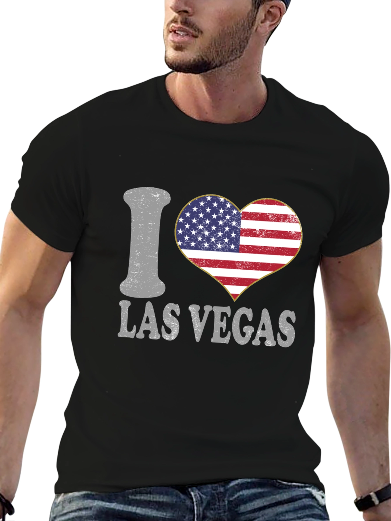 I Love Las Vegas USA Flag Heart Graphic Tee