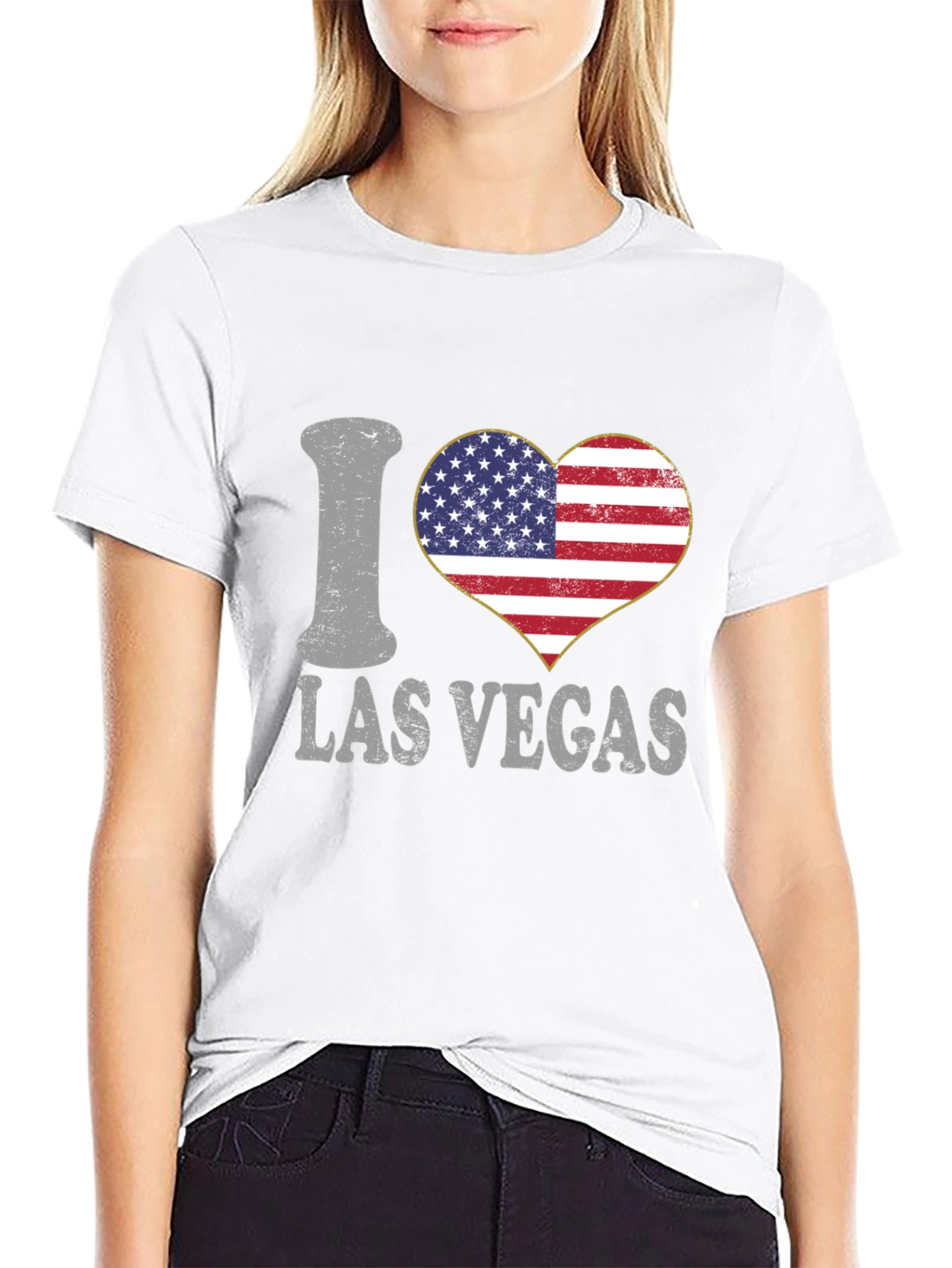 I Love Las Vegas USA Flag Heart Graphic Tee