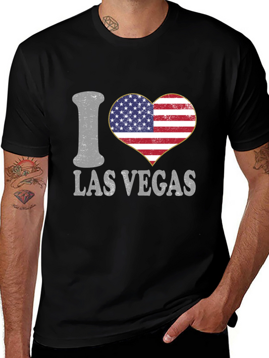 I Love Las Vegas USA Flag Heart Graphic Tee