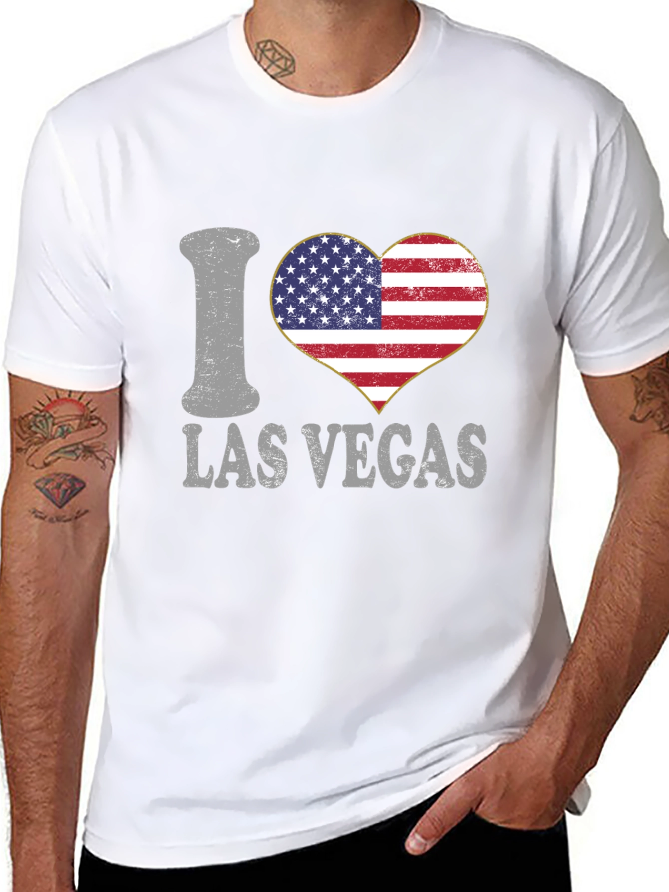 I Love Las Vegas USA Flag Heart Graphic Tee