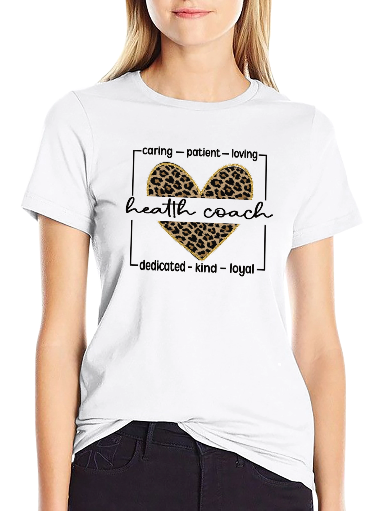 Health Coach Leopard Print Heart Graphic Tee