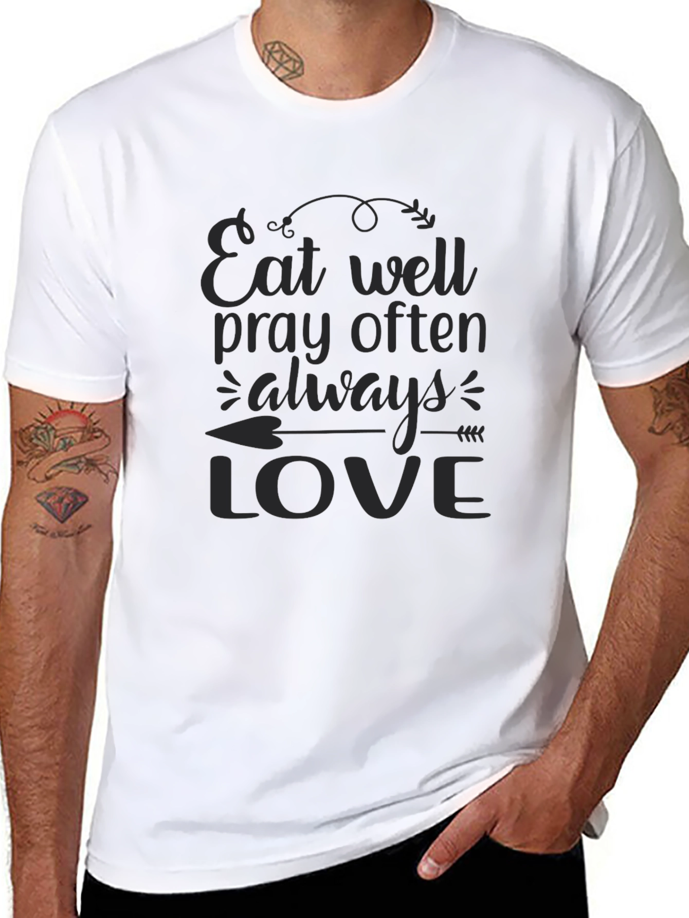 Eat Well Pray Often Love - Black T-Shirt