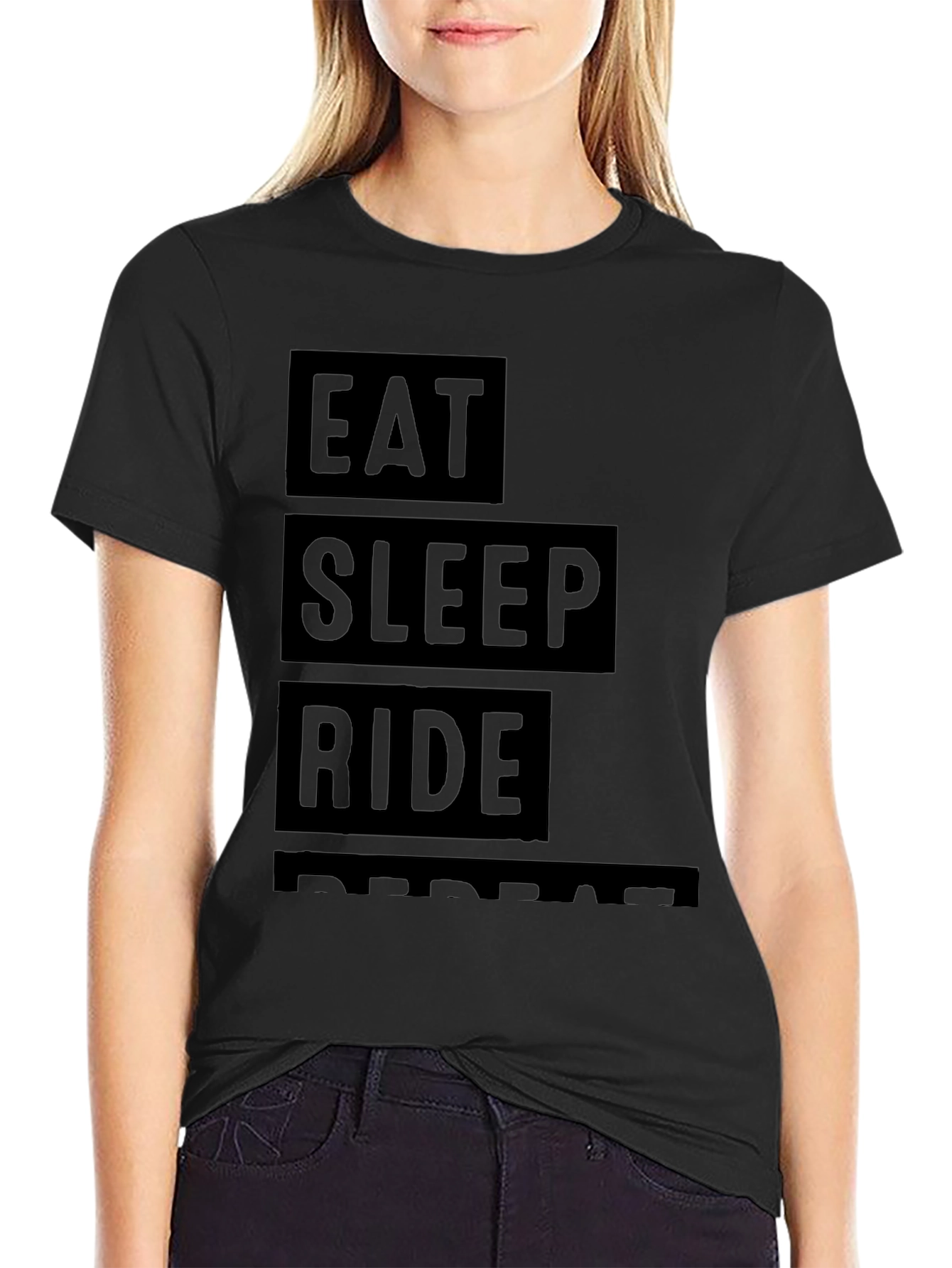 Eat Sleep Ride Repeat Black Graphic Tee