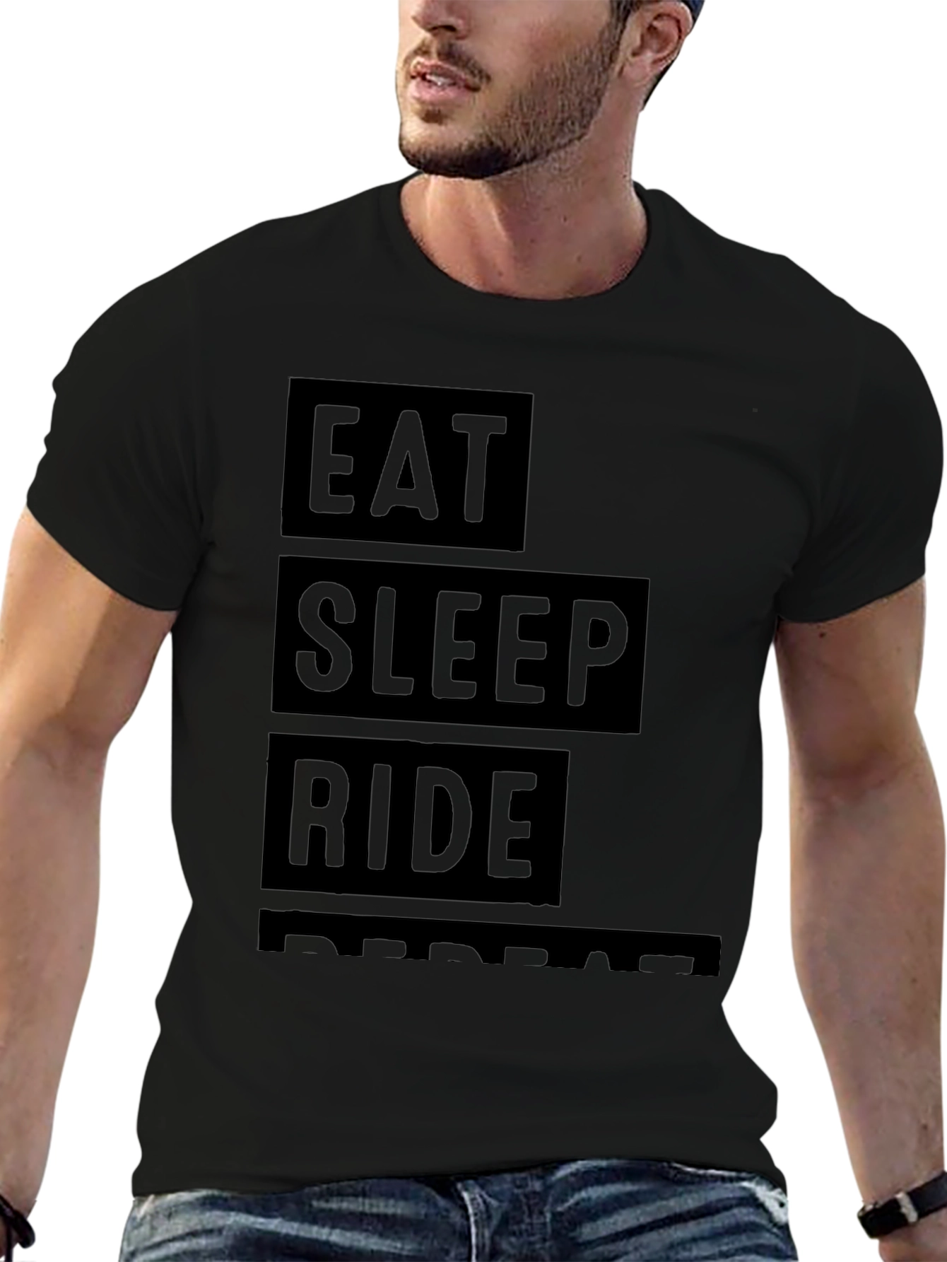 Eat Sleep Ride Repeat Black Graphic Tee