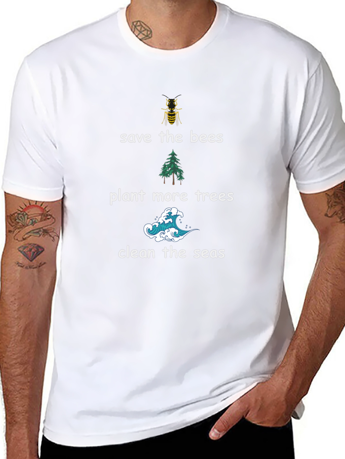 Eco-Friendly Tee: Save Bees Plant Trees Clean Seas