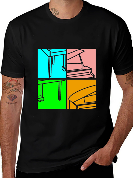 Piano Pop Art Black T-Shirt