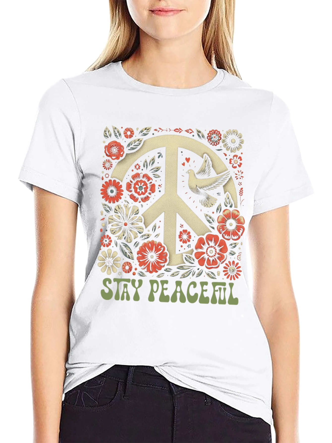 Stay Peaceful Dove Peace Sign T-Shirt